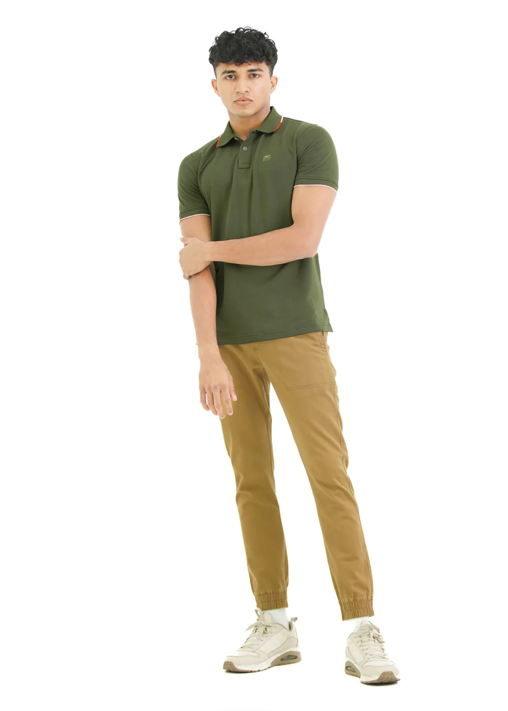 Moose Men’s Minimal Stripe Polo T-Shirt - Dark Olive - Image 3