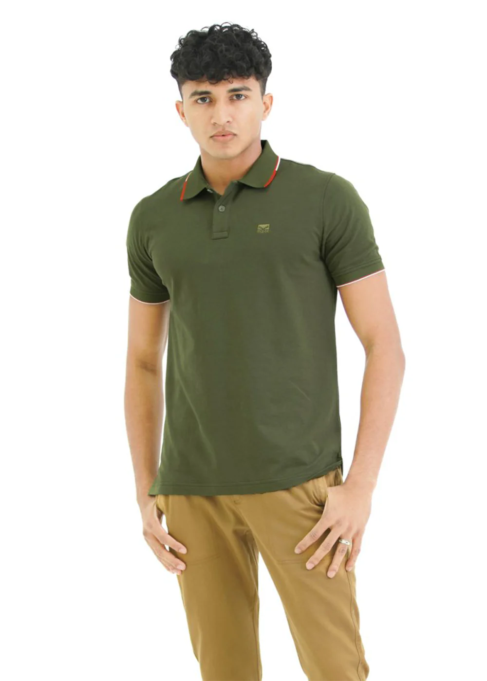 Moose Men’s Minimal Stripe Polo T-Shirt - Dark Olive